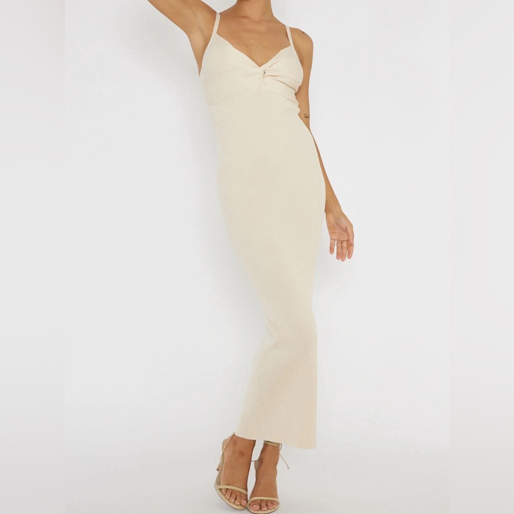 ABERCROMBIE AND FITCH White Knitted Cream Midi Dress